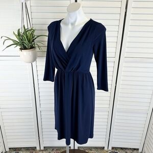 NWOT Small Navy Blue Gilli Layered Surplice A-Line Dress Stretch Knit